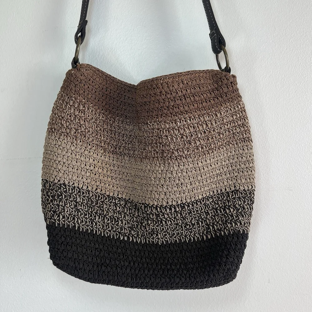 Sonoma Crochet Straw Hobo Purse with a brown and black ombre design Y2K 90’s